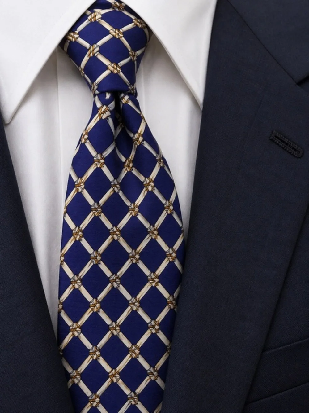 Polo Ralph Lauren Silk Tie Blue Bamboo Rope Lattice Geometric Pattern USA Made